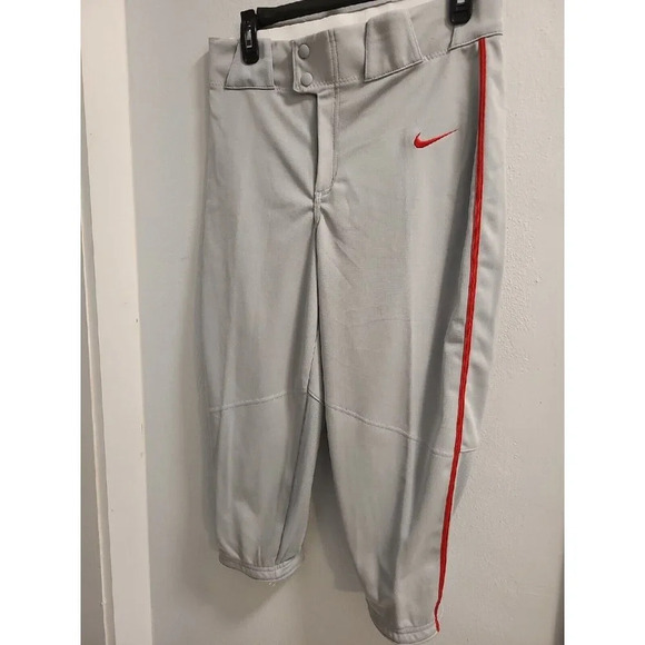 Nike Men's Vapor Baseball Knicker Pants Sz Small Gray Red Piped BQ6437-056 New - Picture 2 of 12